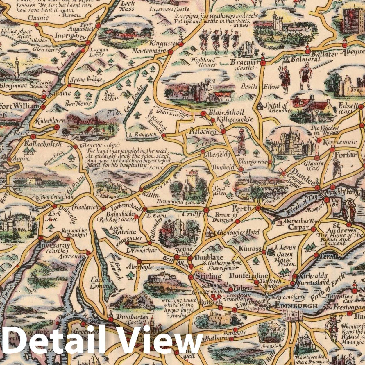 Historic Map : Esso Pictorial Plan of Scotland. 1931 - Vintage Wall Art