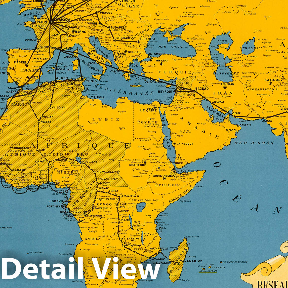 Historic Map : Carte du Reseau Aerien Francais, (Map French Air Network), 1938 - Vintage Wall Art