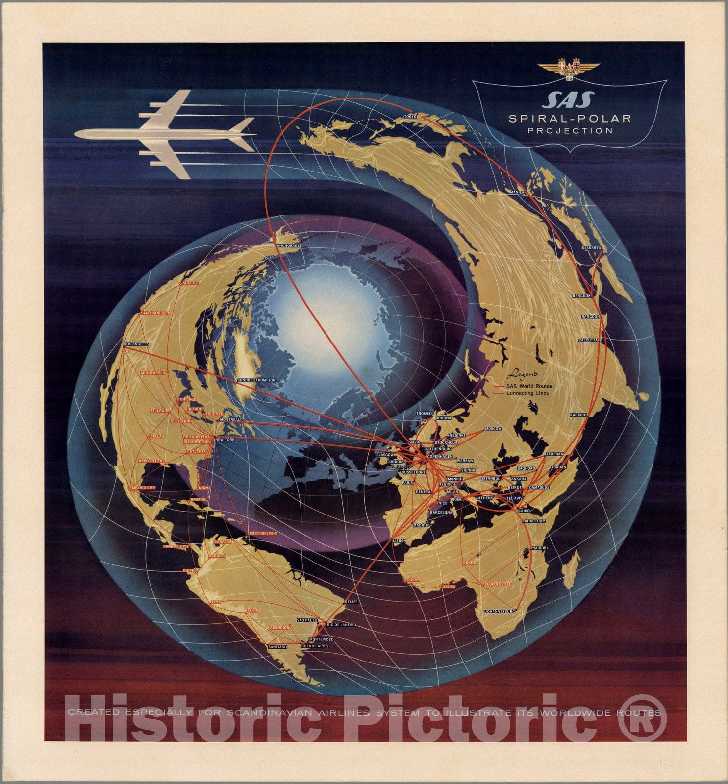 Historic Map - SAS Spiral-Polar Projection. 1960 - Vintage Wall Art