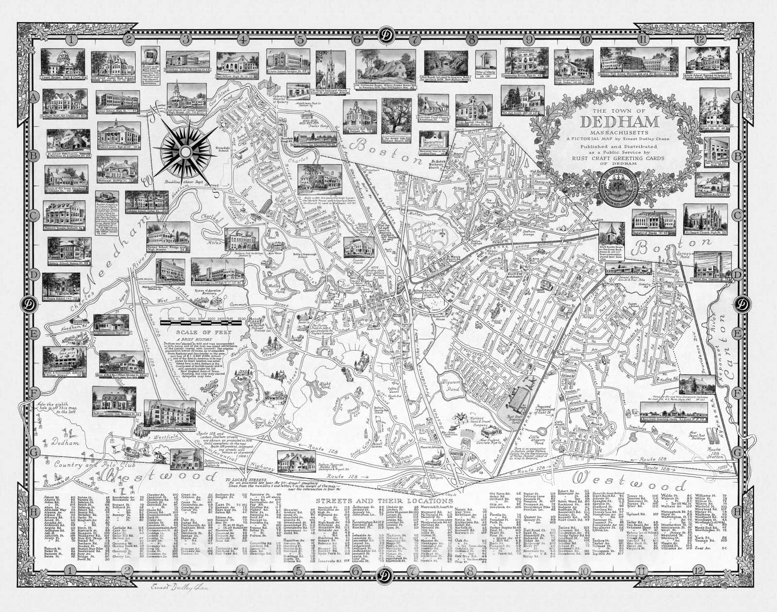 Historic Map - Dedham, Massachusetts. 1935 - Vintage Wall Art