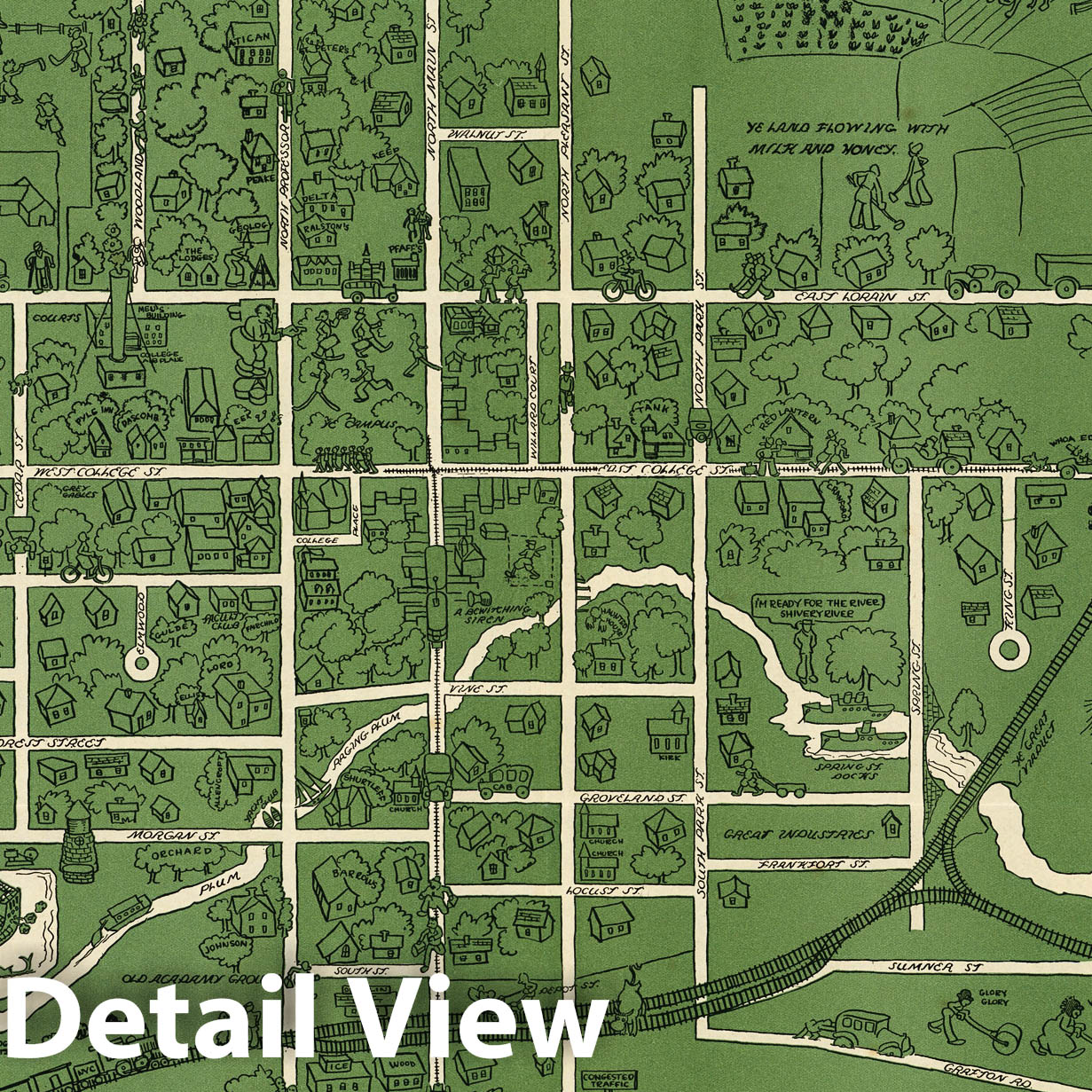 Historic Wall Map : Oberlin College and town : showing its life and traditions. Walt Knapp. MCMXXIX, 1929 - Vintage Wall Art