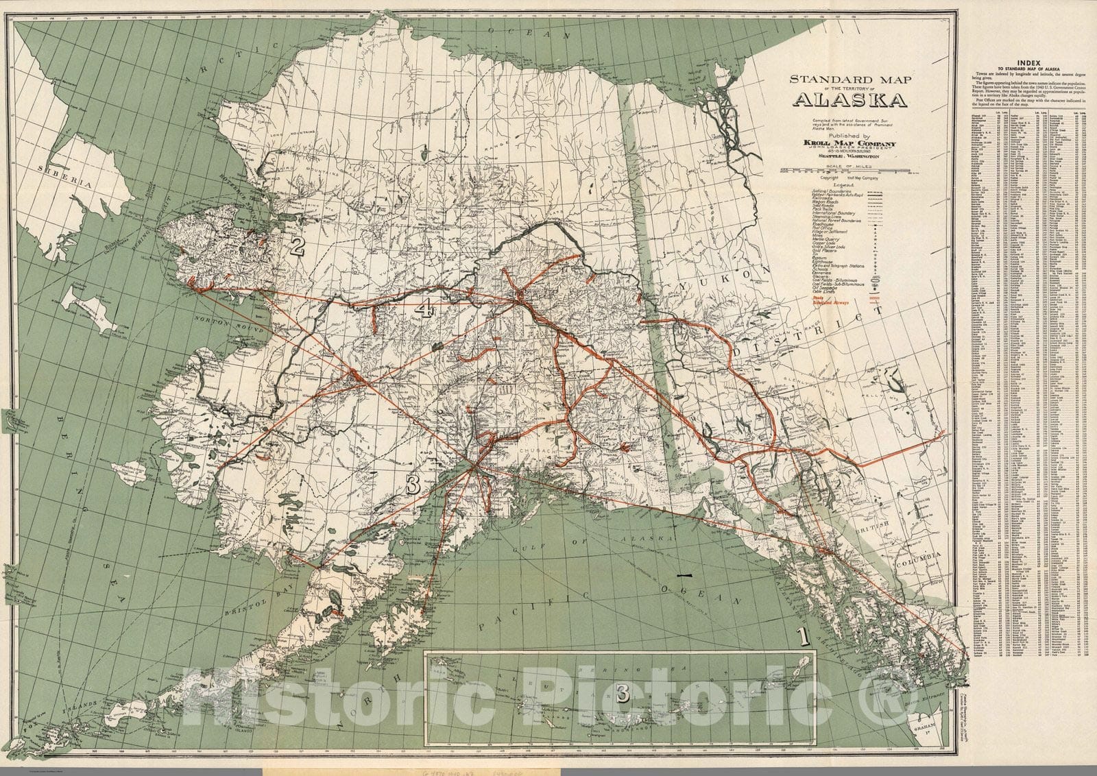 Historic Map : Standard map of the Territory of Alaska, 1940 - Vintage Wall Art