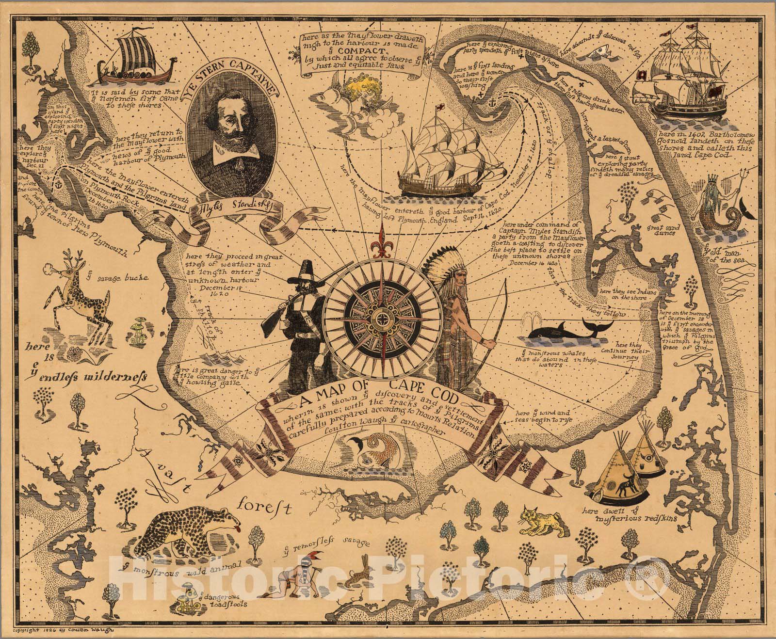 Historic Map - A map of Cape Cod, 1926, - Vintage Wall Art