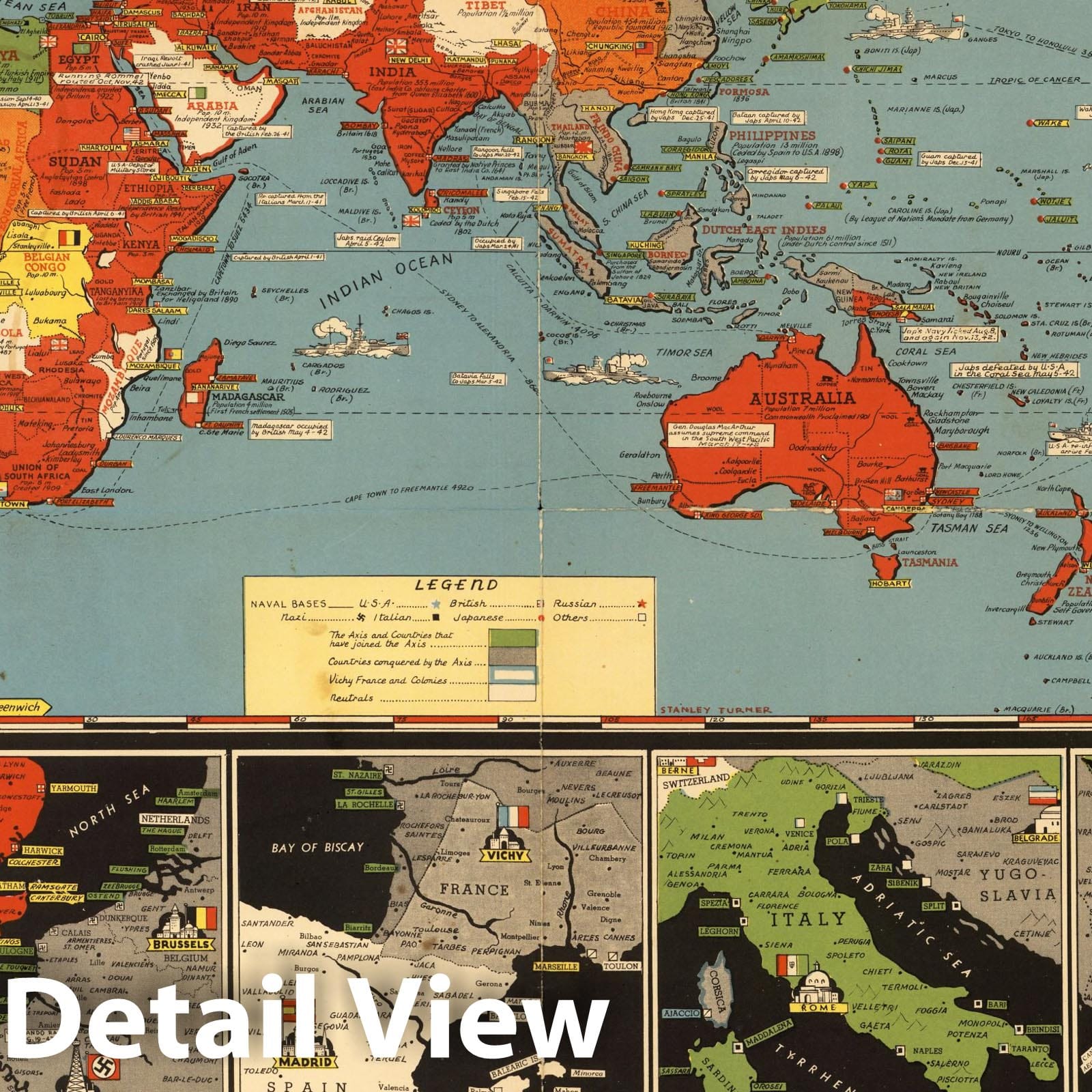 Historic Map - New Dated Events World War Map. 1942 Second Front. - Vintage Wall Art