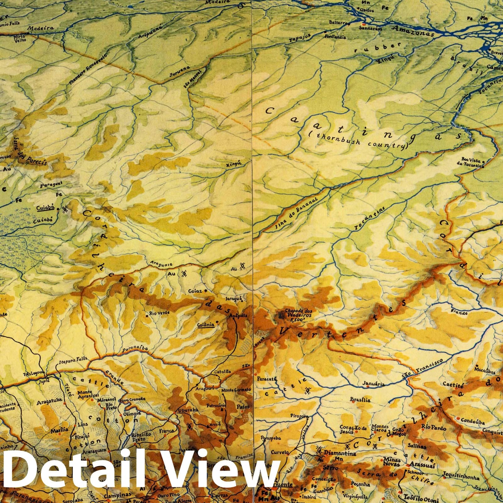 Historic Map : Brazil : A view from the southeast. Richard Edes harisson 1941 - Vintage Wall Art