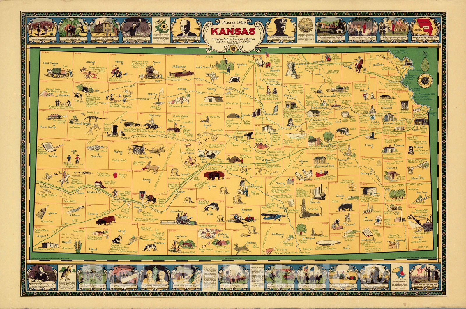 Pictorial map of Kansas, 1930 - Vintage Wall Art