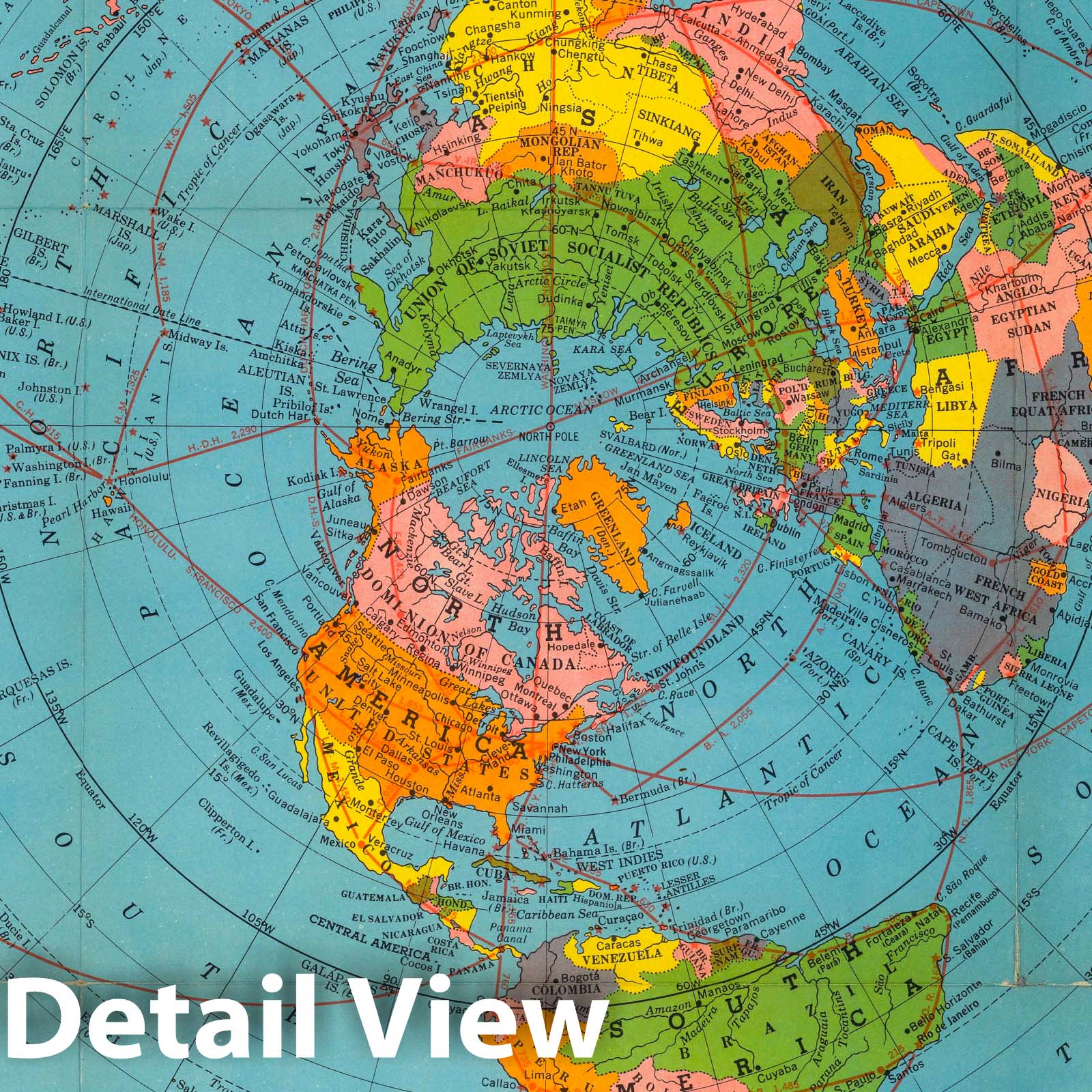 Historic Map : Air age map of the world. A polar projection, 1946 - Vintage Wall Art