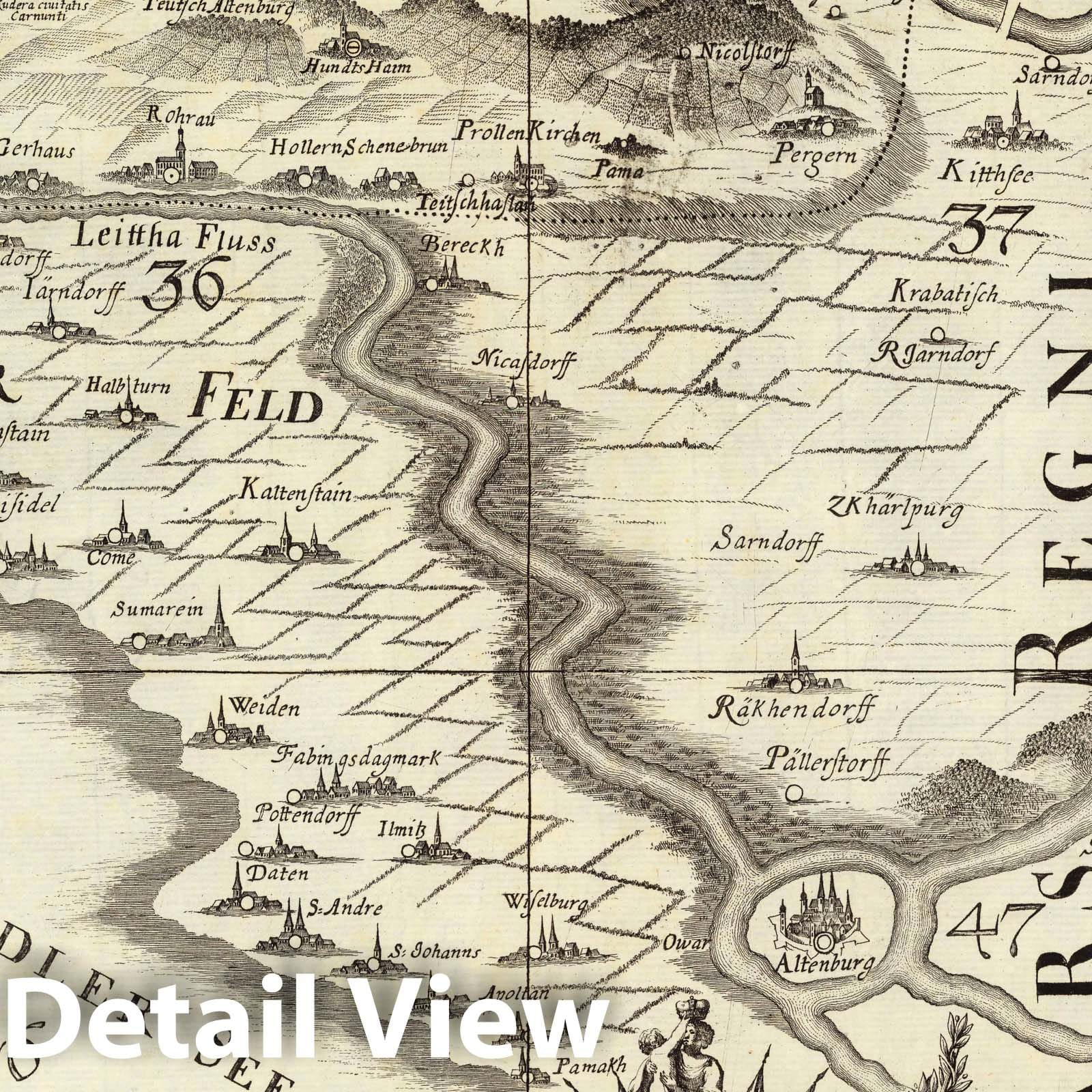 Historic Map : Austria, Topographic map of lower Austria by Georg Matthaus Vischer, 12. Archiducatus Austriae inferioris 1697 , Vintage Wall Art