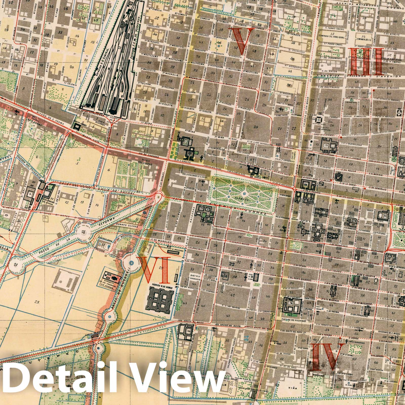Historic Map : Mexico , City (Mexico), Guide Book, Plano general de indicacion de la Ciudad de Mexico 1886 , Vintage Wall Art