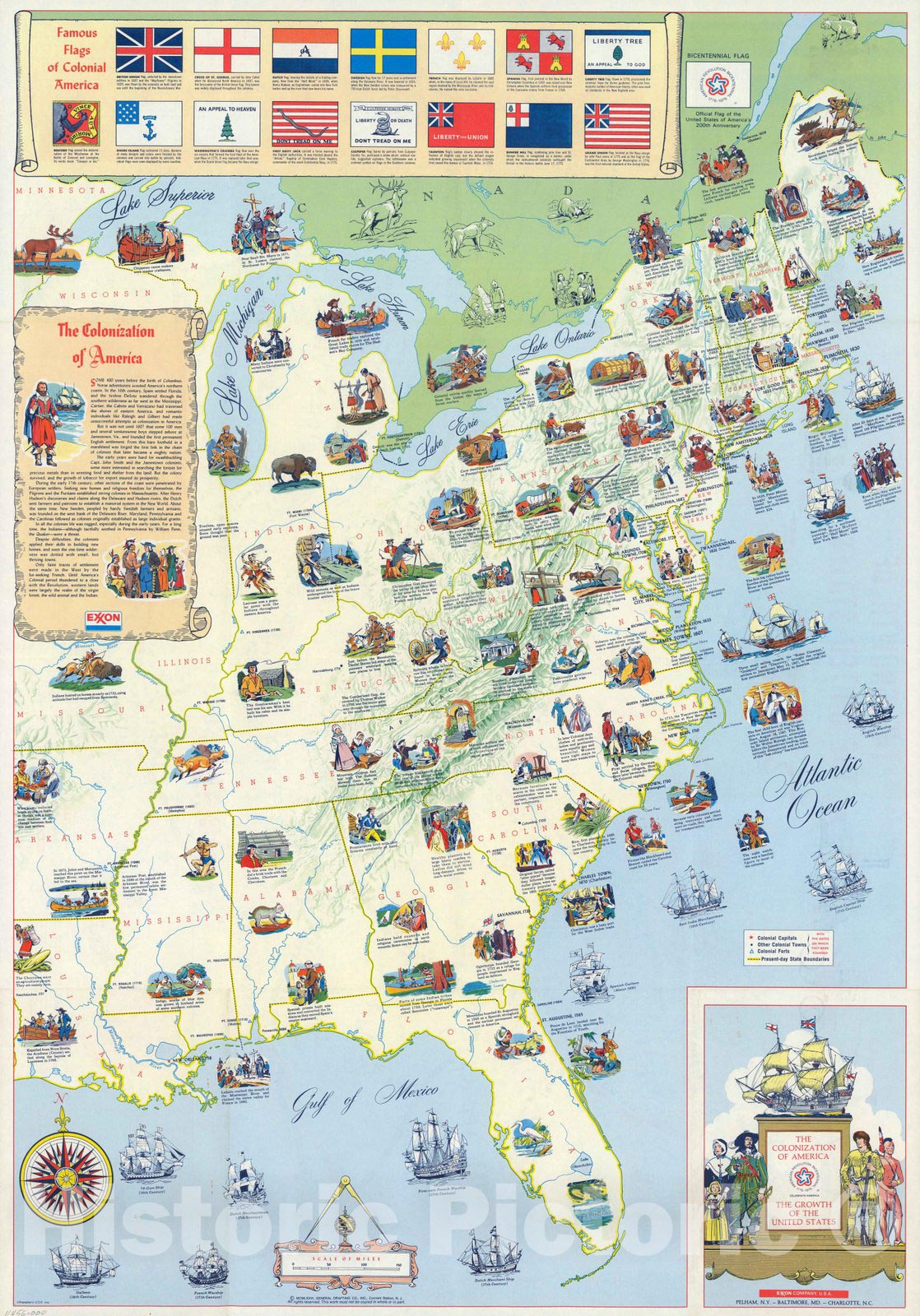 Historic Map - Pocket Map, Colonization of America 1972 - Vintage Wall Art