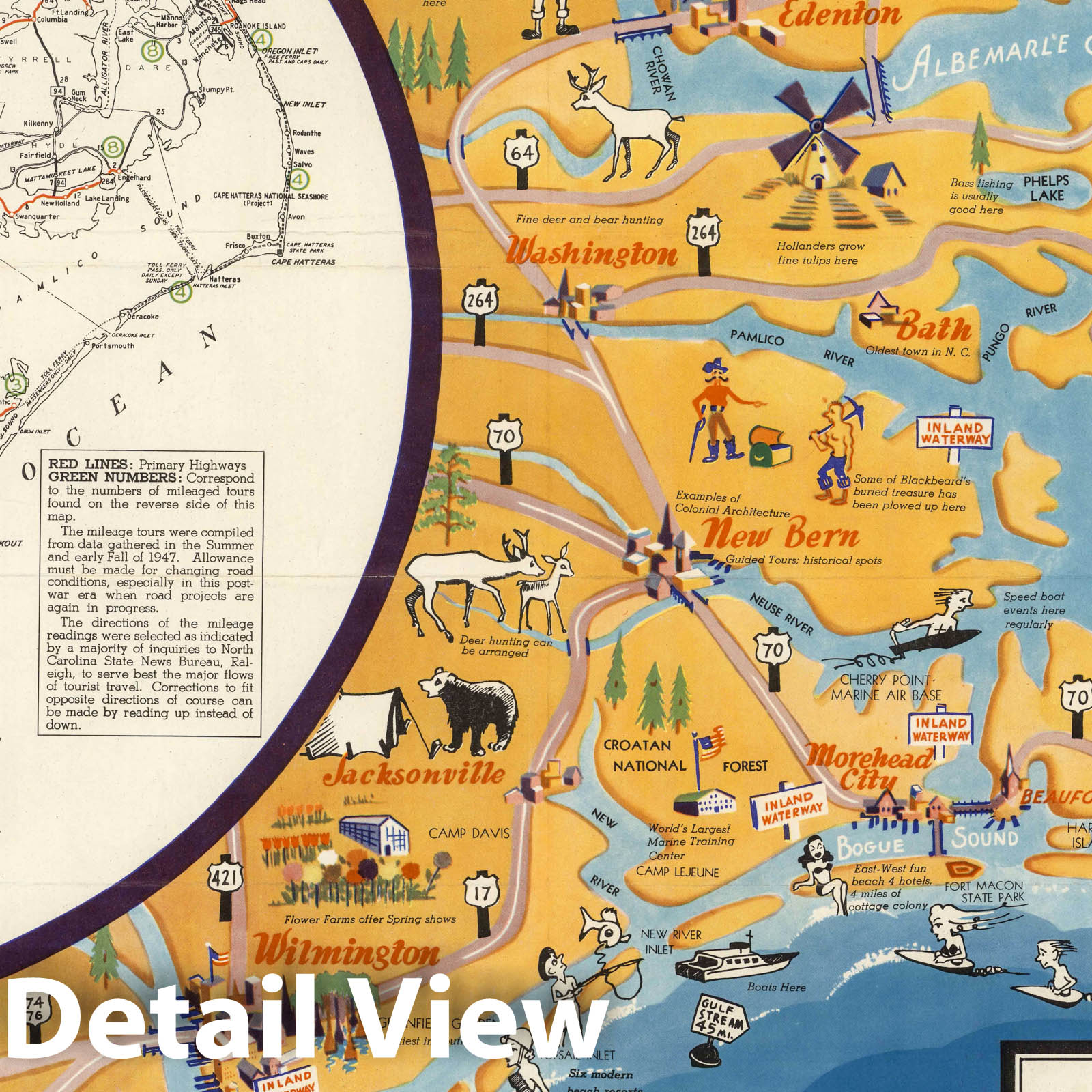 Historic Map : Eastern North Carolina, A Vacationist's Map & Guide. The Fun. The Hi Ways, 1948 - Vintage Wall Art