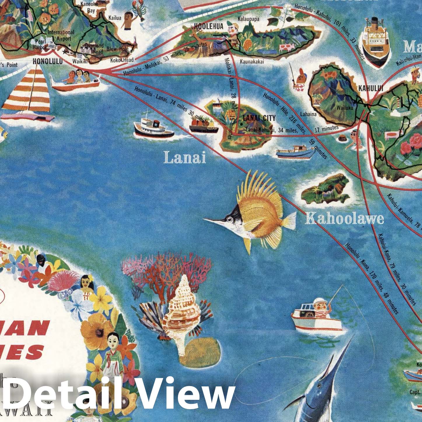 Historic Wall Map : Hawaiian Airlines Map of the State of Hawaii, 1963 - Vintage Wall Art