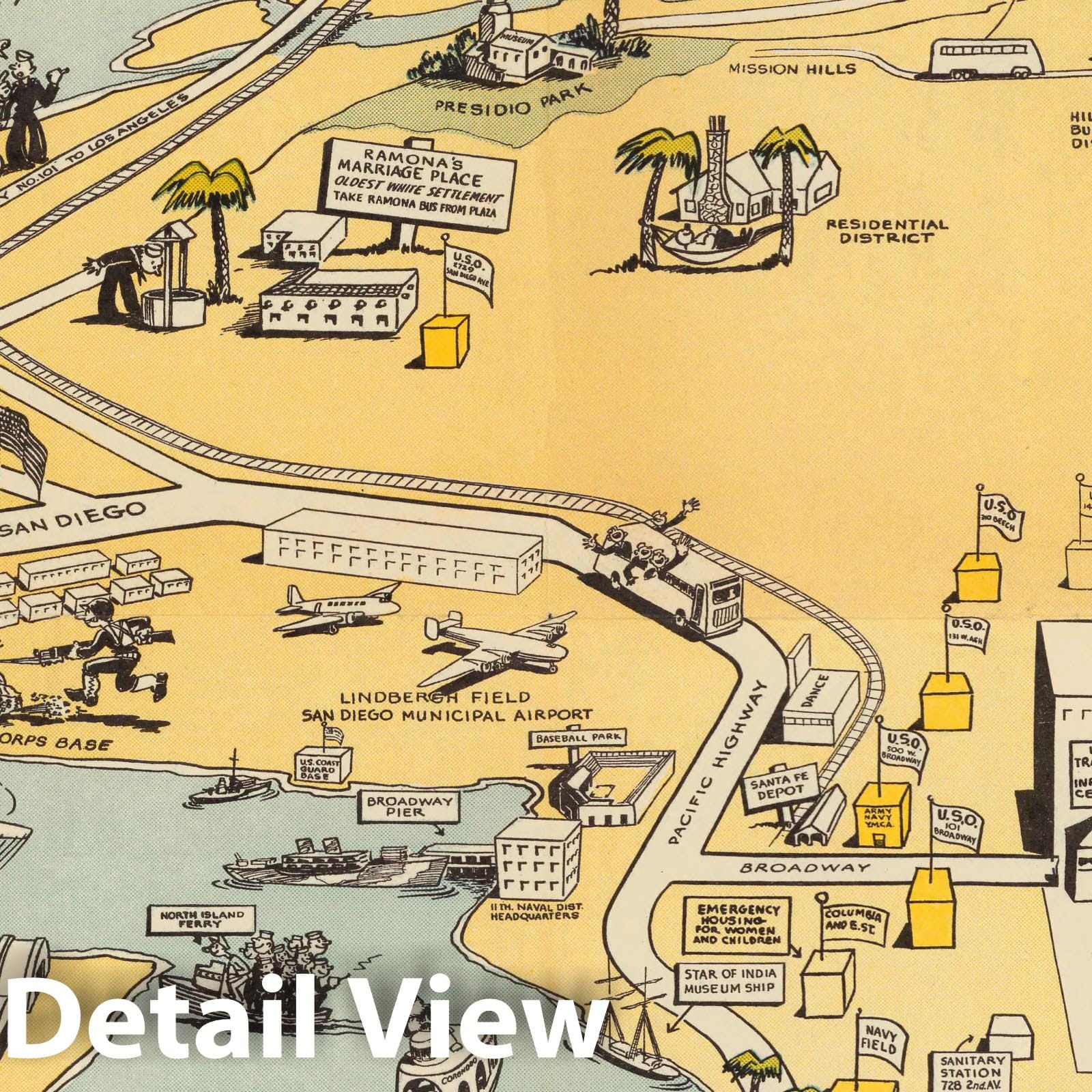 Historic Map - Ashore in San Diego. 1942 - Vintage Wall Art