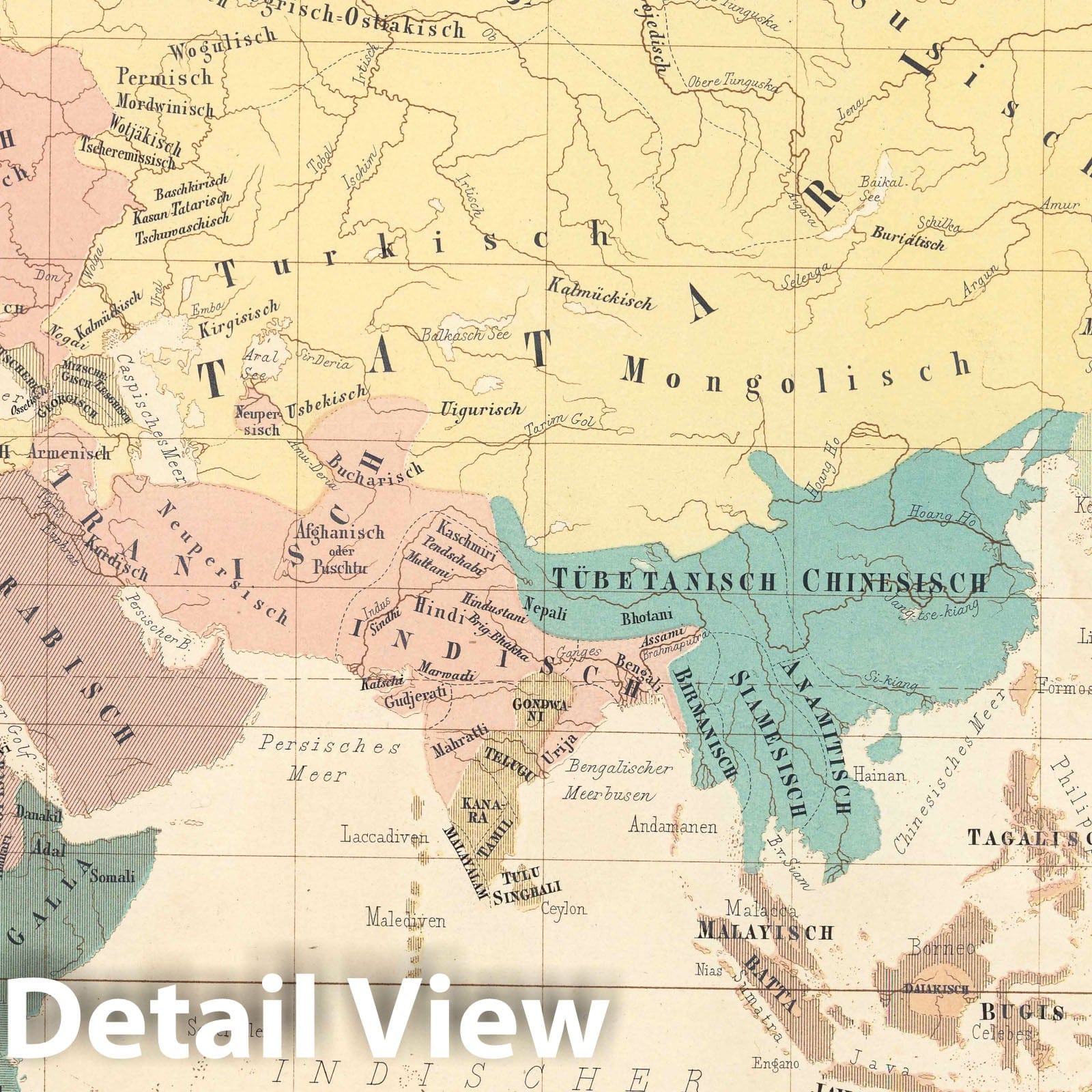 Historic Map : World Atlas Map, No. 22. Die Sprachen der oestlichen Erdhaelfte. 1858 - Vintage Wall Art