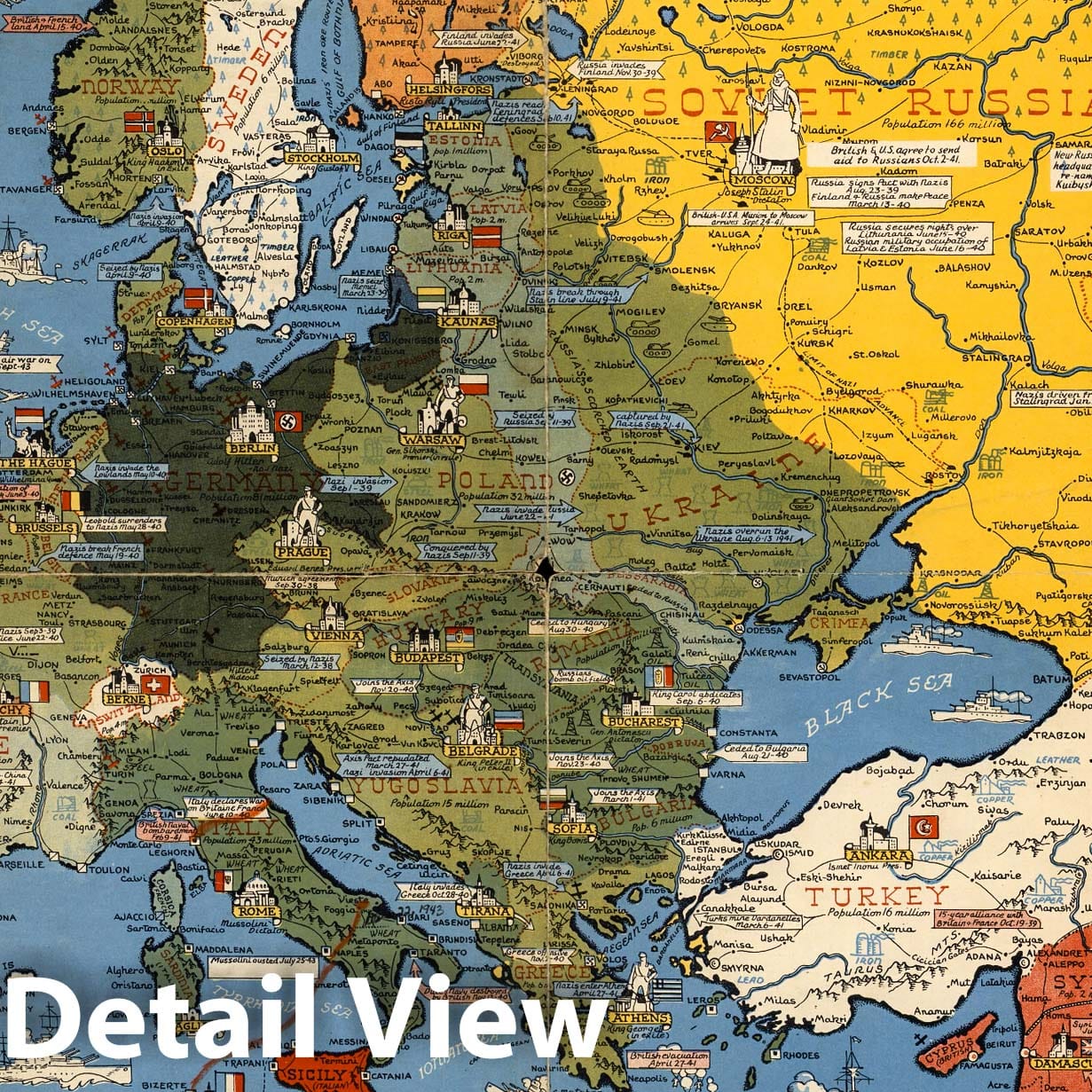 Historic Map : Dated events, World War map by Stanley Turner, 1944 - Vintage Wall Art