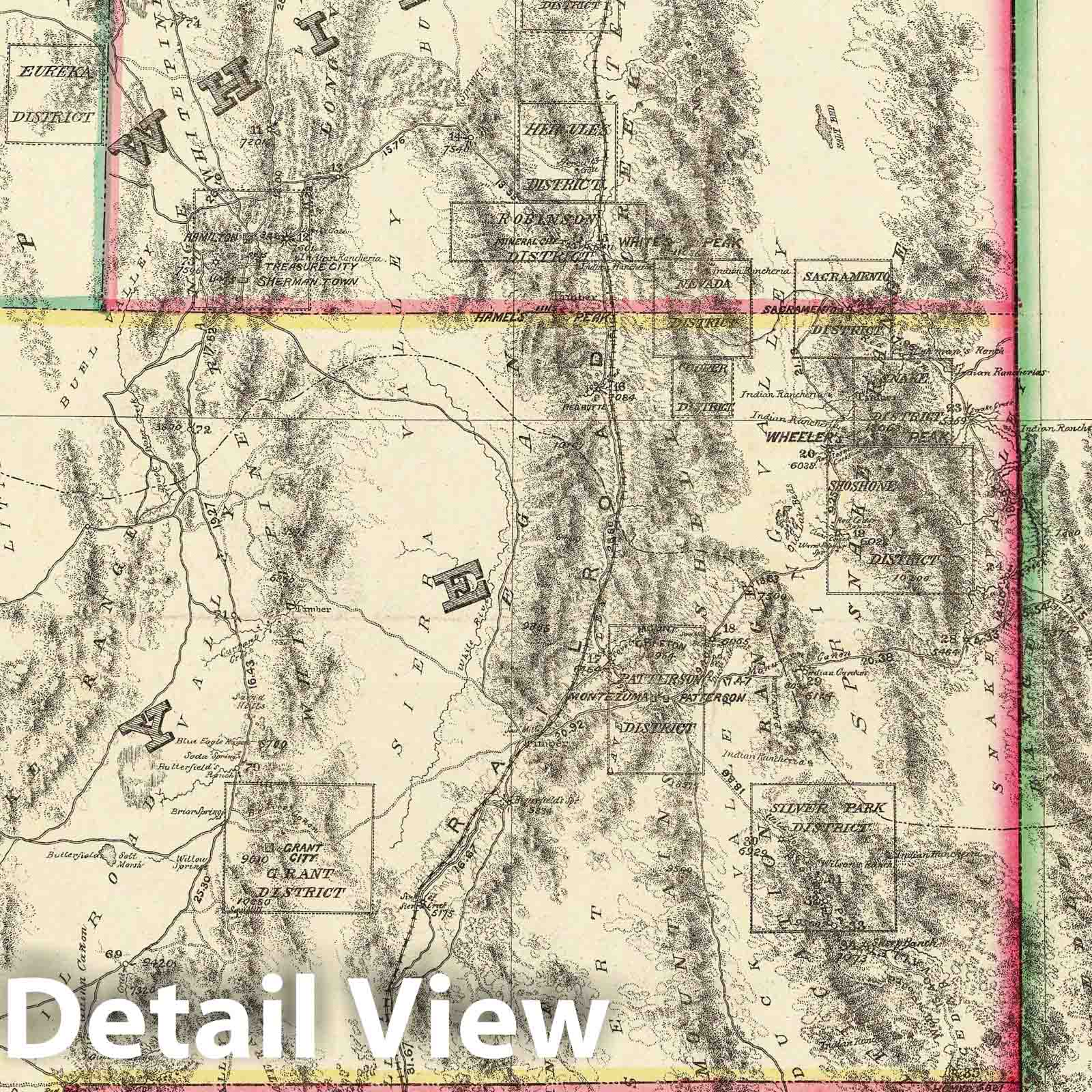 Historic Map : Topography of Southern & Southeastern Nevada. 1869 - Vintage Wall Art