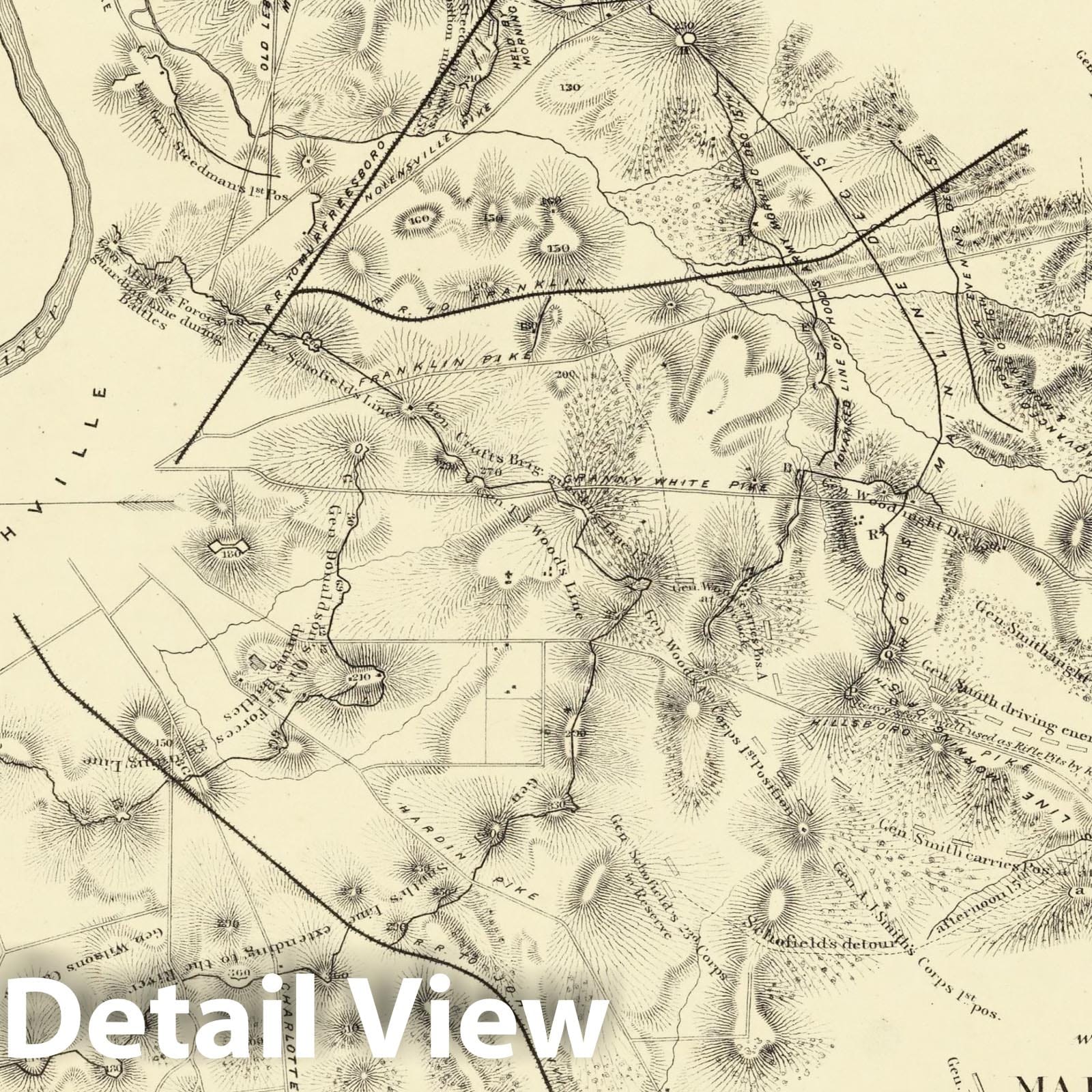 Historic Map : Battlefields In Front of Nashville. 1866 - Vintage Wall Art