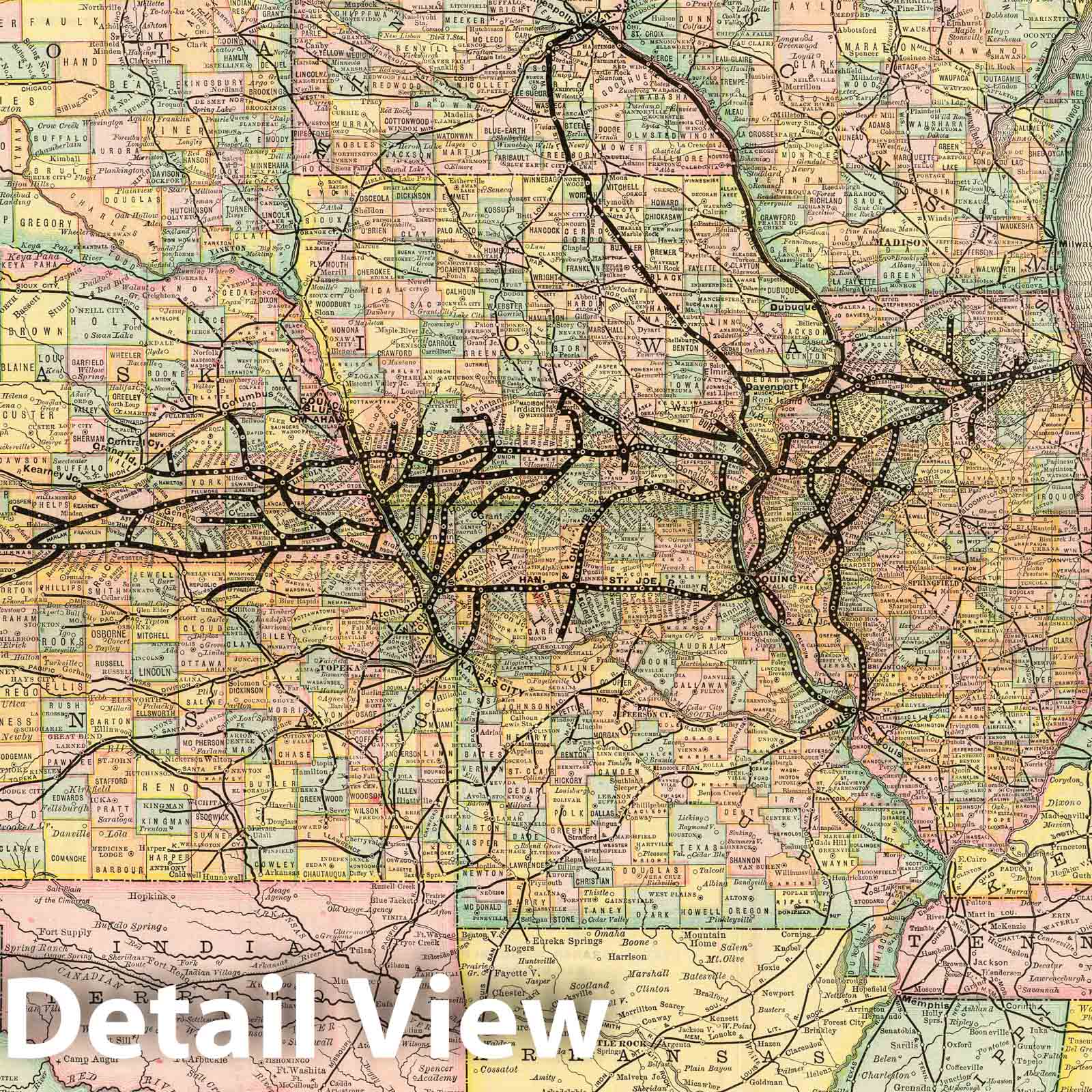 Historic Map : Timetable Map, Burlington Route. 1885 v2