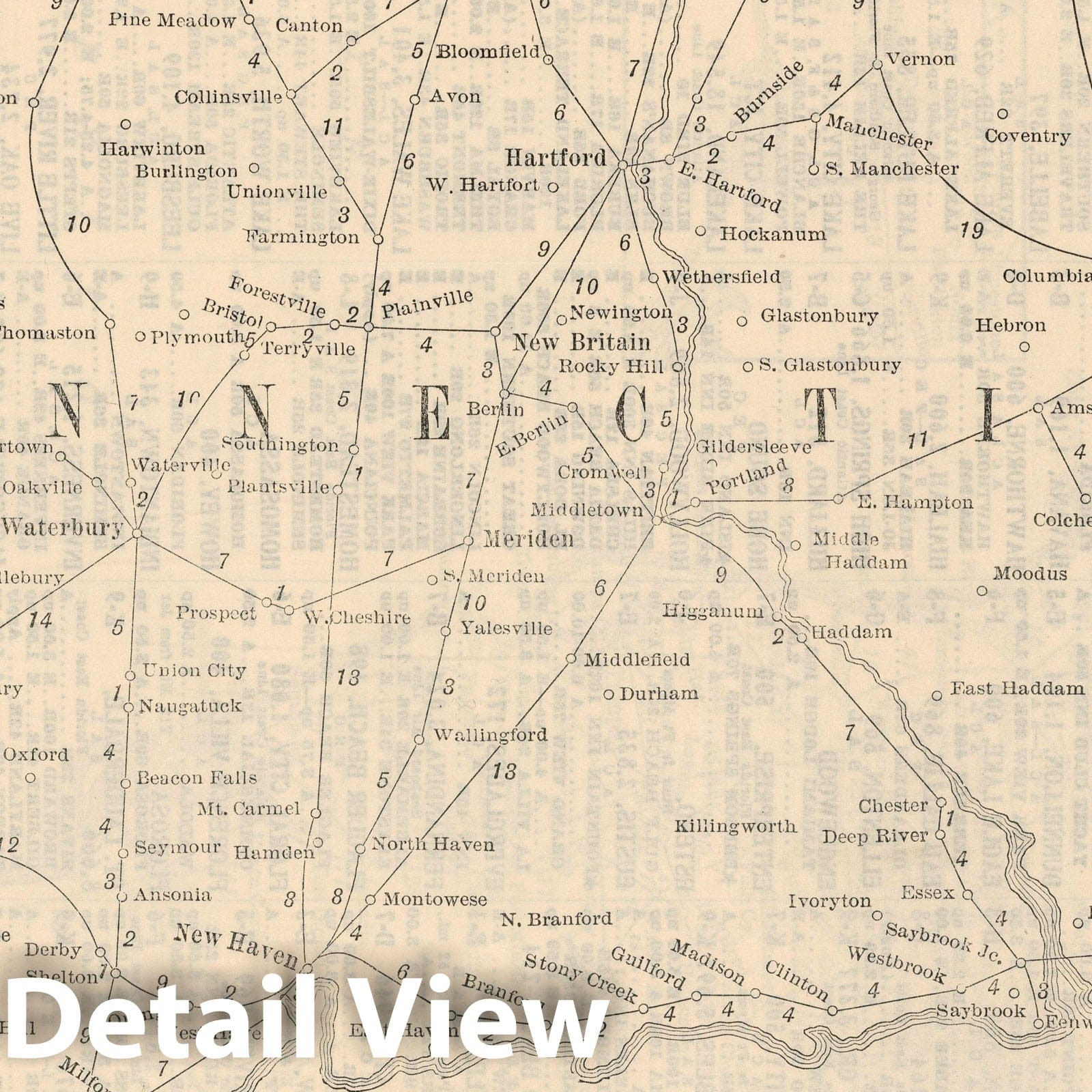 Historic Map : Railway Distance Map of the State of Connecticut, 1934 - Vintage Wall Art