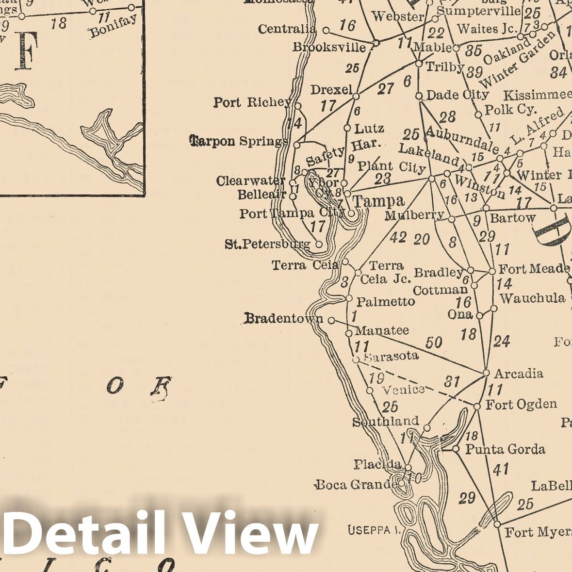 Historic Map : Railway Distance Map of the State of Florida, 1934 - Vintage Wall Art