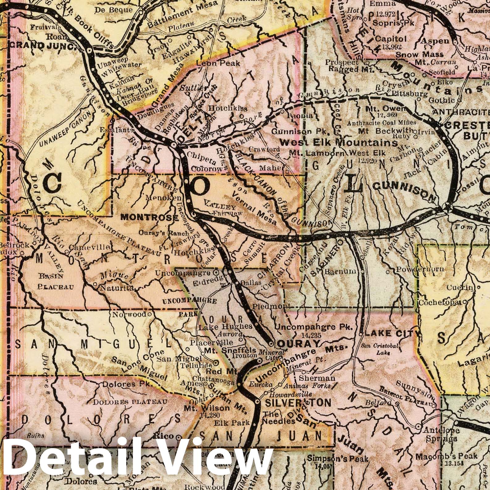 Historic Map - Denver and Rio Grande Railroad System 1883 v1 - Vintage Wall Art