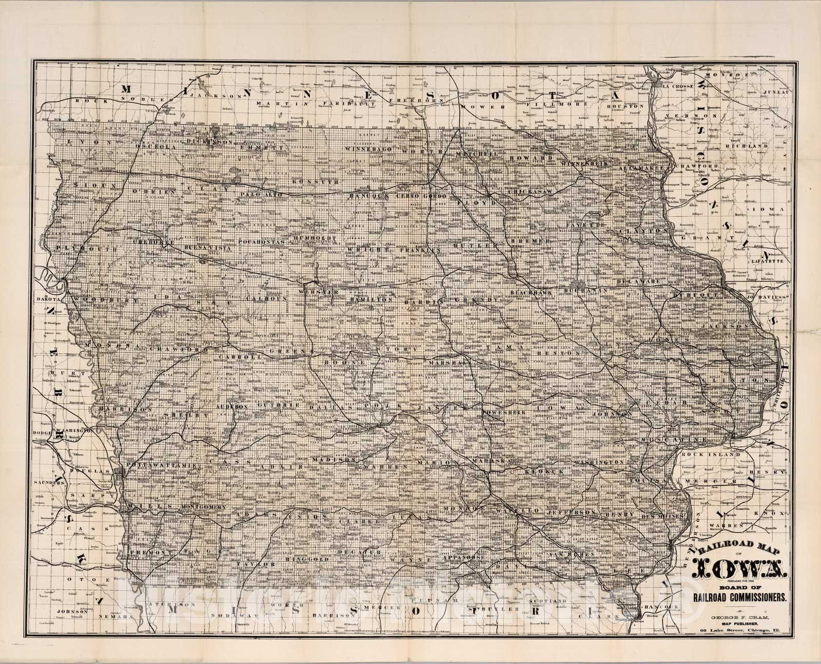 Historic Map : Railroad Map of Iowa, 1881 - Vintage Wall Art