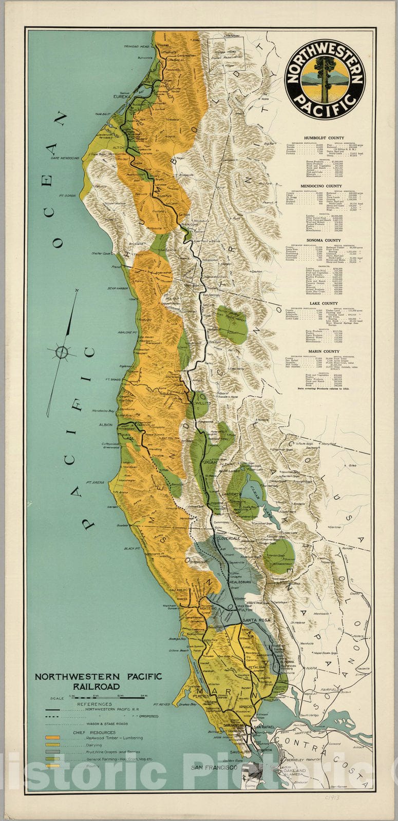 Historic Map - Northwestern Pacific 1913, Historic Map - Vintage Wall Art
