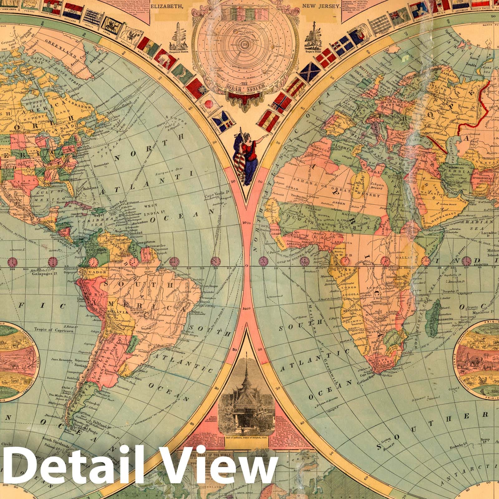 Historic Wall Map : Illustrated Reference Map of The World, 1883 - Vintage Wall Art