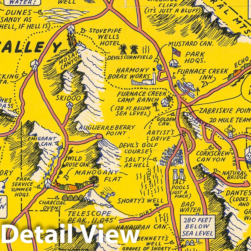 Historic Map : Hysterical Map of Death Valley National Monument and It's Lookin' Mighty Low, 1948 - Vintage Wall Art