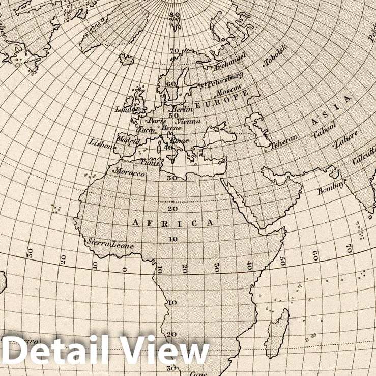 Historic Map : Survey Book, Geometrical projection of two third of the sphere 1857 - Vintage Wall Art