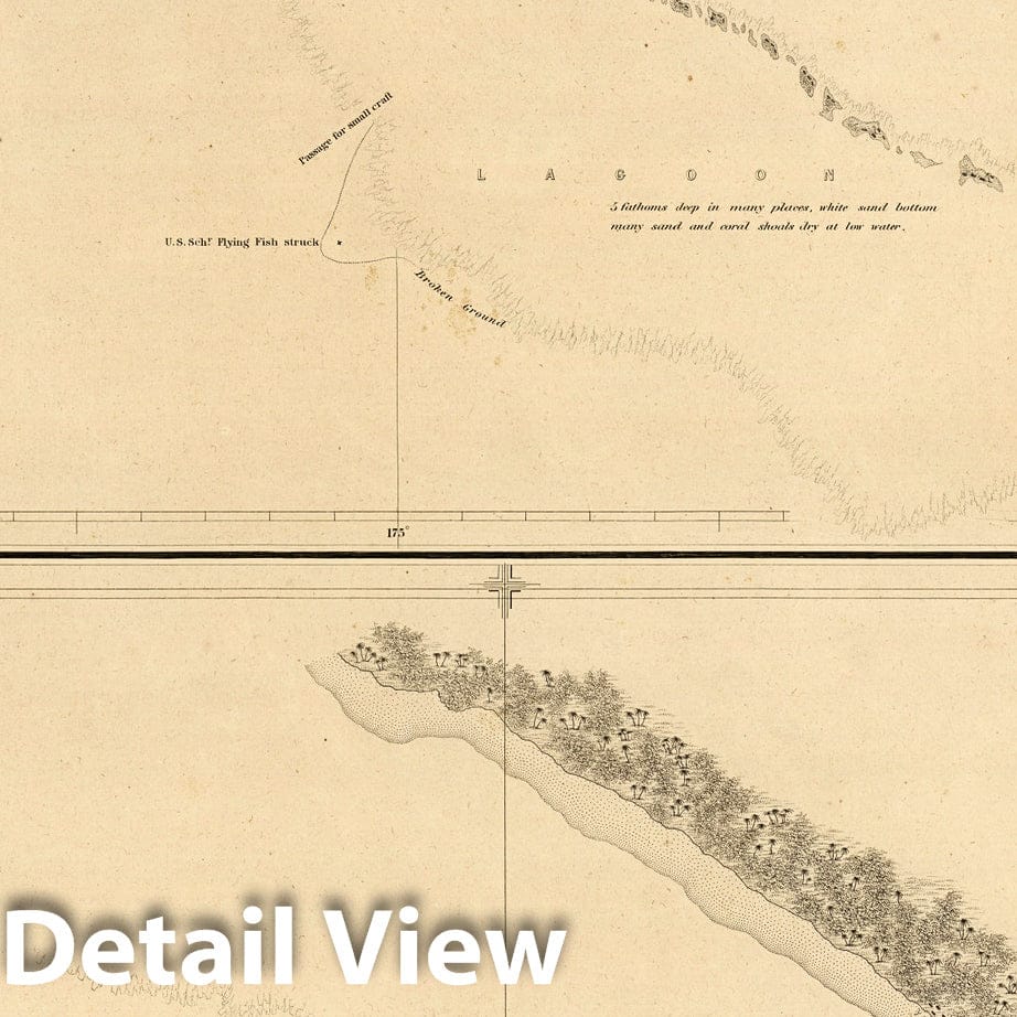Historic Map : Kitibati, (Tabiteuea) Island, Peacock's Anchorage, Kitibati. 1841 , Vintage Wall Art