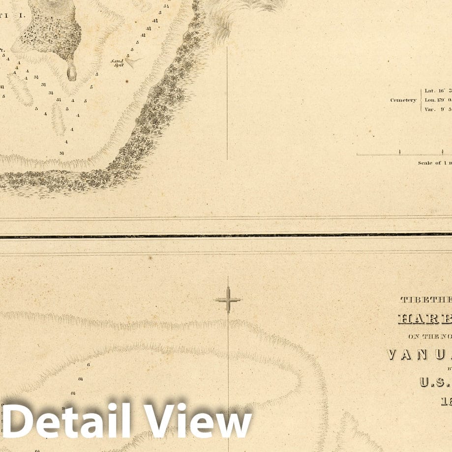 Historic Wall Map : Harbour of (Macuata-i-wai), Tibethe & Vicuna Harbours on the North Side of Vanua Levu, Fiji. 1841 - Vintage Wall Art