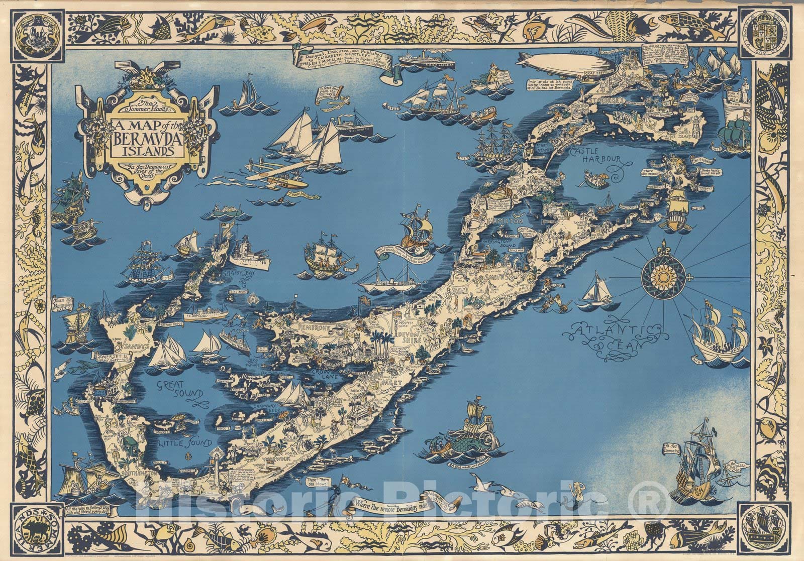 Historic Map : the Bermuda Islands. Sa des Demonias Isles of the Devils, 1930 - Vintage Wall Art