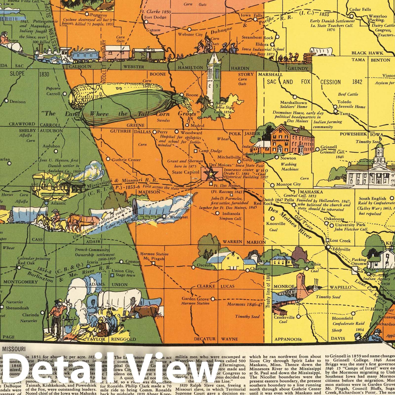 Historic Map : Iowa the Hawk-eye State 1939 - Vintage Wall Art