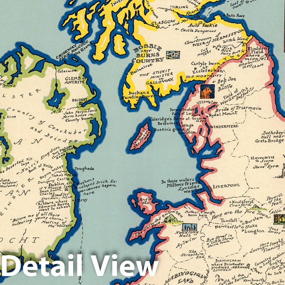 Historic Map : The booklovers' map of the British Isles, 1927 - Vintage Wall Art