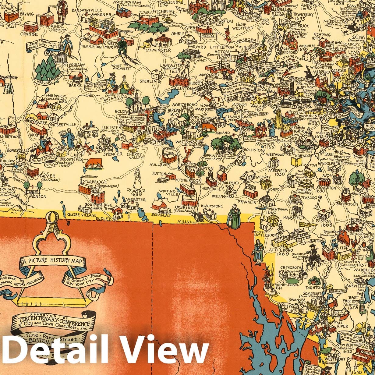 Historic Map : Map of Massachusetts, The Old Bay State, 1930 - Vintage Wall Art