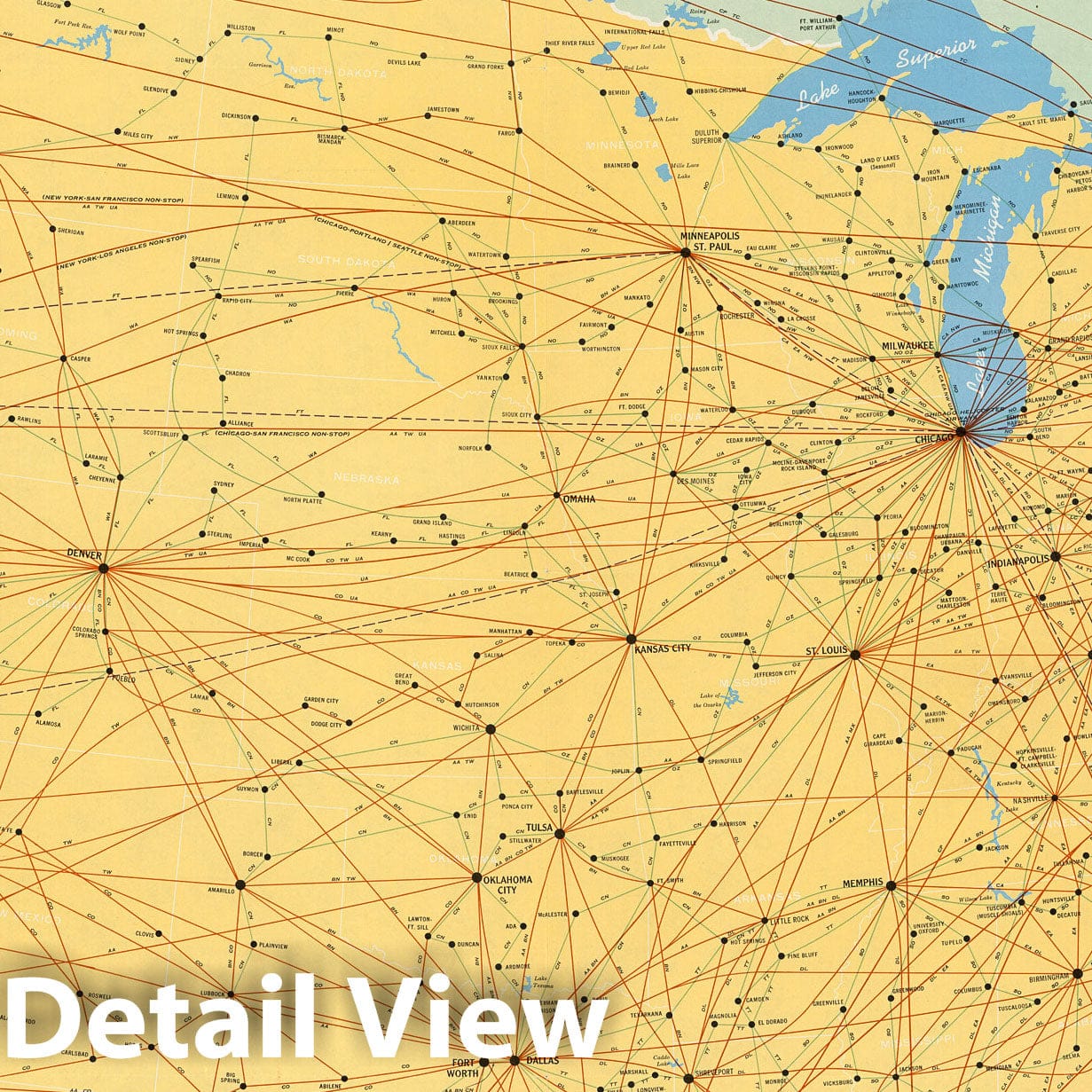 Historic Map : Airline Map of the United States 1961, 1961 - Vintage Wall Art
