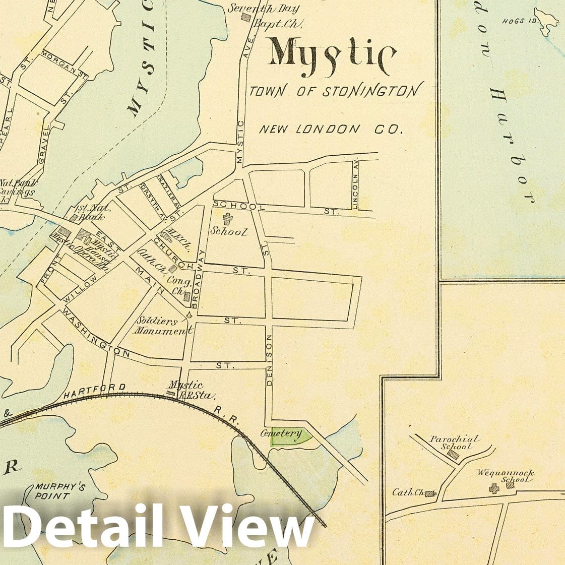 Historic Map : State Atlas Map, W. Mystic, Mystic. 1893 - Vintage Wall Art