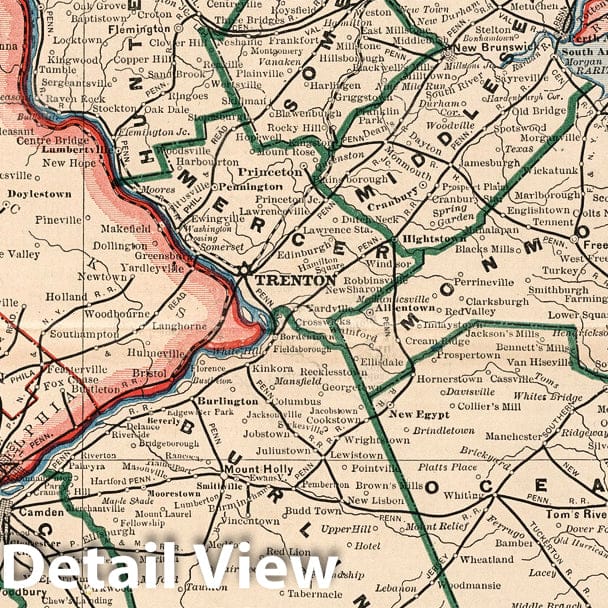 Historic Wall Map : Railroad and County Map of New Jersey, 1883 - Vintage Wall Art