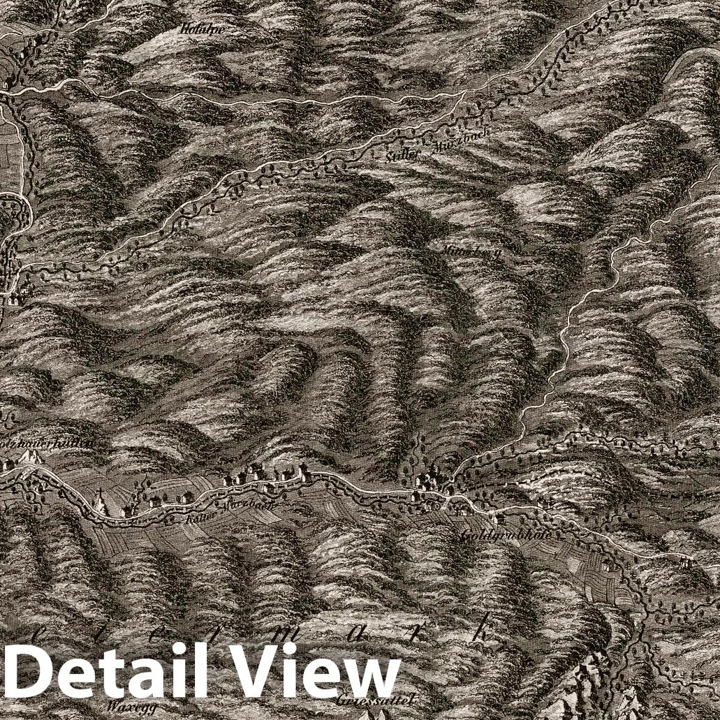 Historic Map : Austria, Regional Atlas Map, LXIII Section. Umgebung von Rauchsteinfelsen im V.U.W.W. und in der Freien in Steiermark. 1837 , Vintage Wall Art