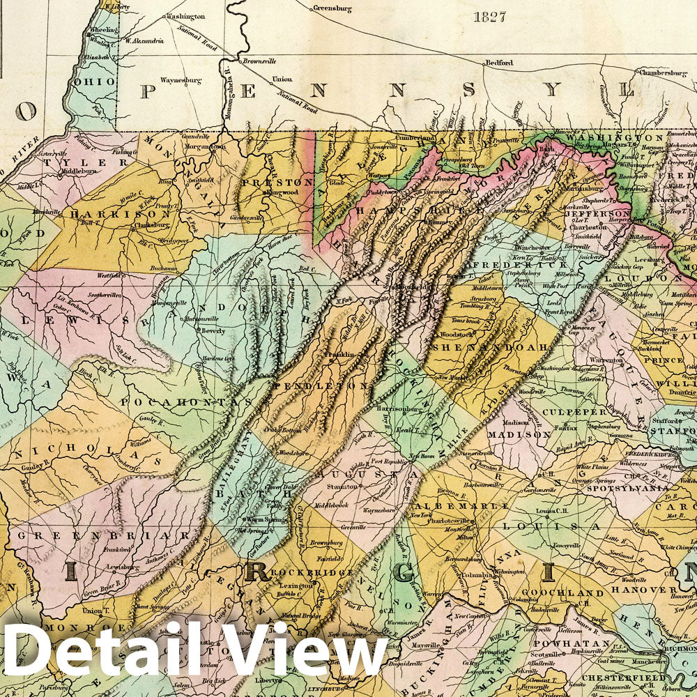 Historic Map : Virginia and Maryland. 1827 - Vintage Wall Art