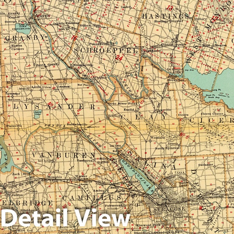 Historic Map : State Atlas Map, Oswego, Cayuga, Onondaga counties. 1895 - Vintage Wall Art