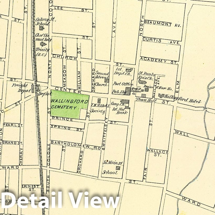 Historic Wall Map : State Atlas Map, Wallingford. 1893 - Vintage Wall Art