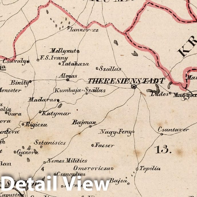 Historic Map : Austria, V.3:11-15:XII: 2. Oesterreich. C. Ungarische erbstaaten, I. Koenigr: Ungarn, Gespanschaft 13 1828 , Vintage Wall Art
