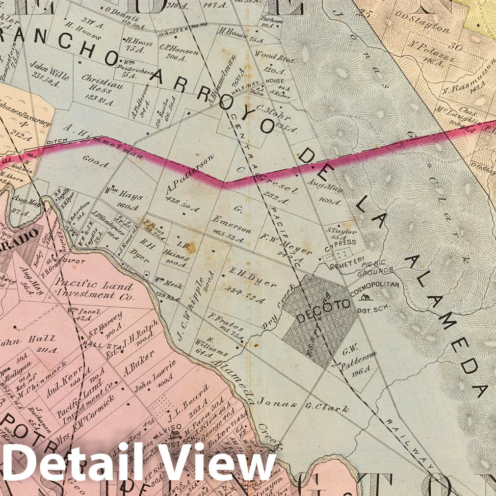 Historic Map : Fremont (Calif), California, Official and historical atlas map of Alameda County, California, County Atlas Map, Alameda Co. 4. 1878, Vintage Wall Art