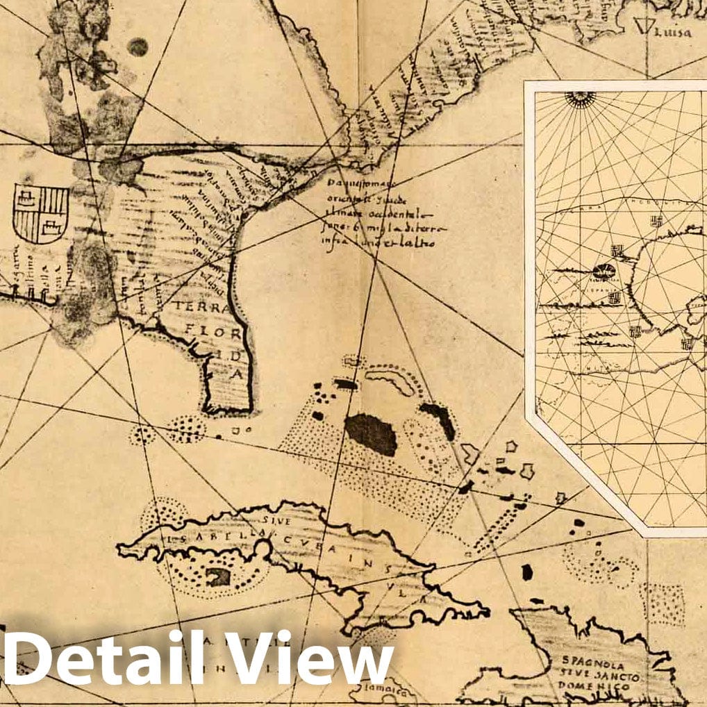 Historic Map : Plate 13 Facsimile Cartography 1492-1867. Verrazano Map, 1529, 1529 - Vintage Wall Art
