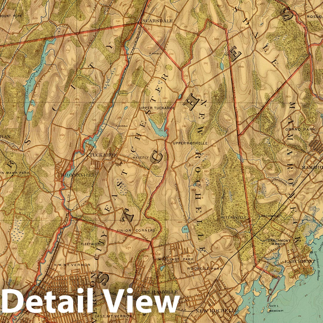 Historic Map : County Atlas Map, Westchester Co, Yonkers-state line. 1893 - Vintage Wall Art