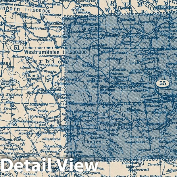 Historic Map : Index Map: 55. Bulgarien. Bulgaria, 1925 - Vintage Wall Art