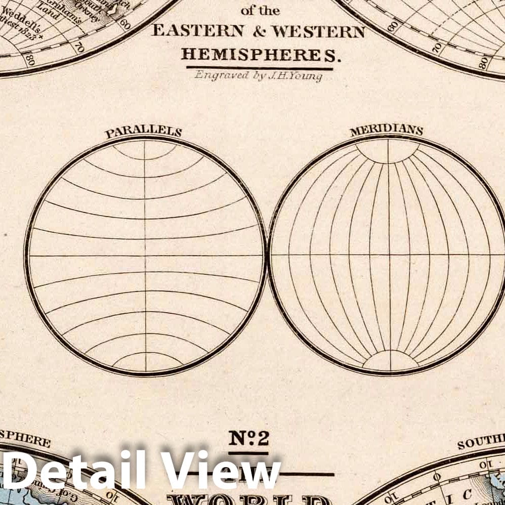 Historic Map : School Atlas Map, World Equatorial Projection and Polar Projection. 1839 - Vintage Wall Art
