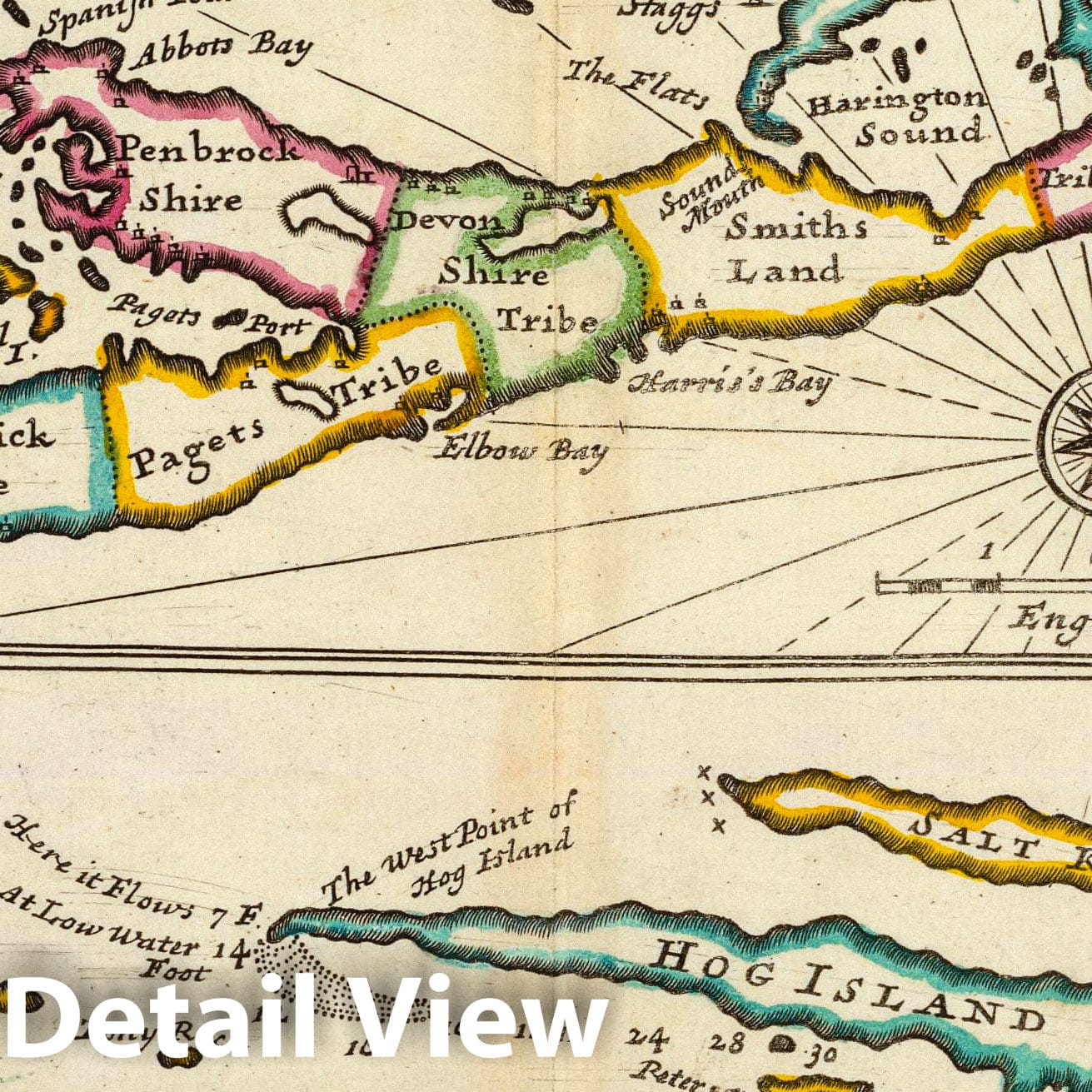 Historic Map : Bermuda,Island of Bermudos, Part of Providence Island. 1736 , Vintage Wall Art